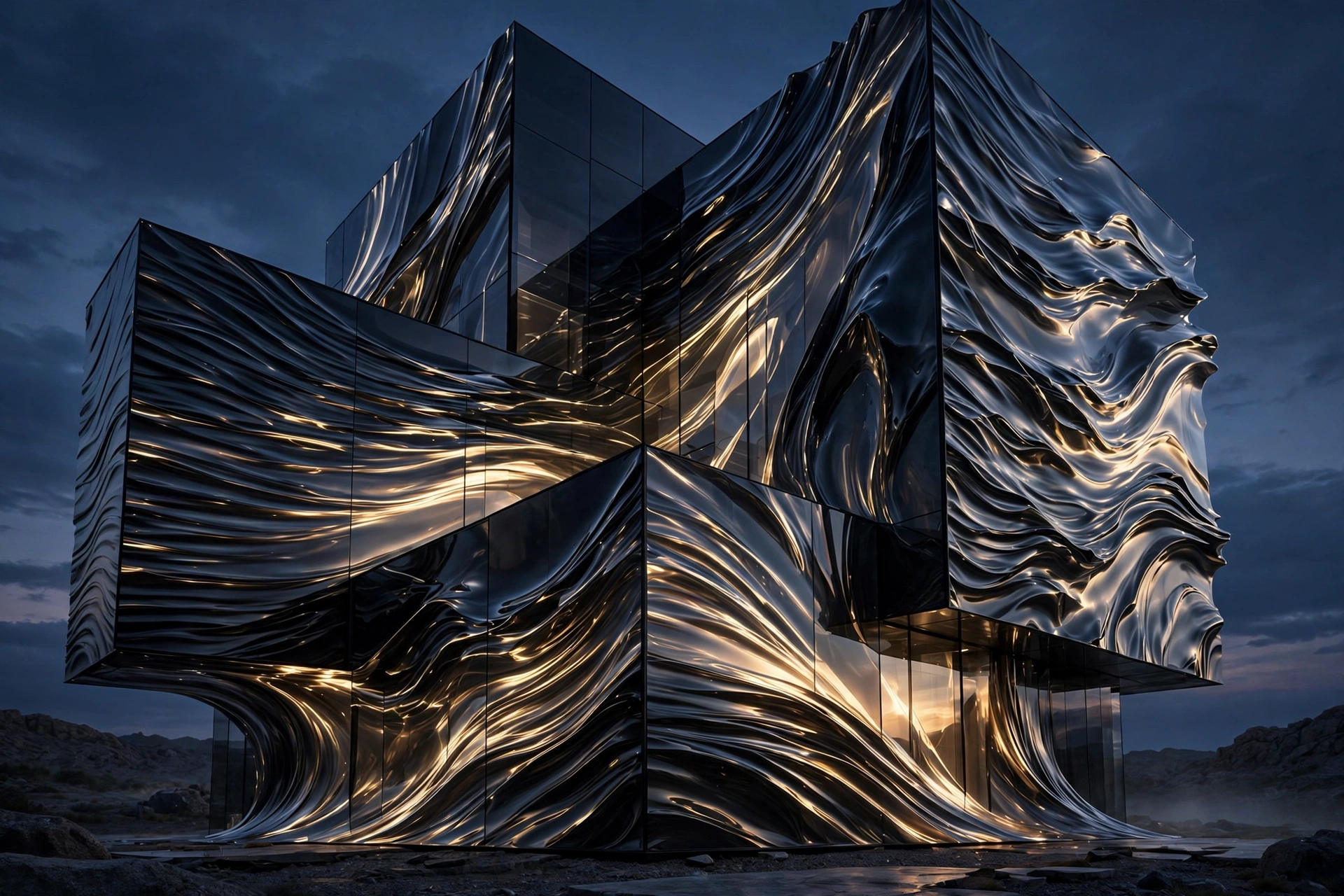 A glowing development blueprint unfolding in space — lines of light becoming structure