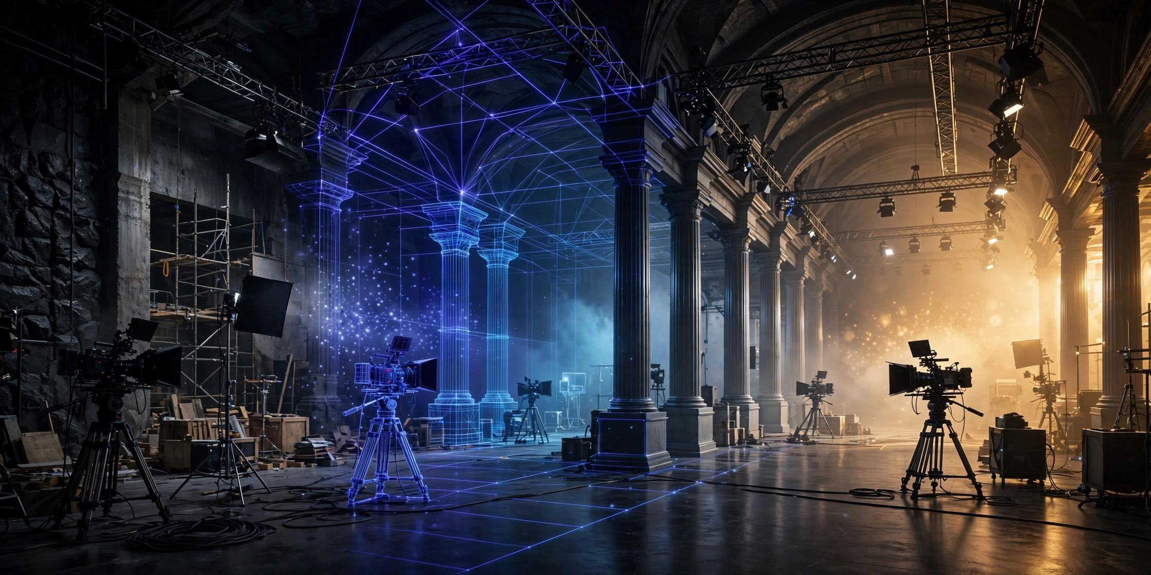 A glowing architectural render of a process becoming real