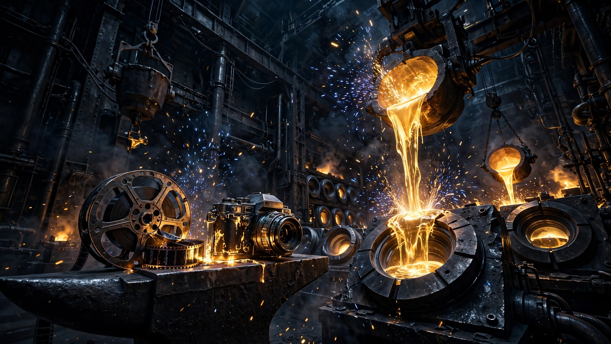A luminous production complex at night — the technology and visual-production division of LateEFX Labs