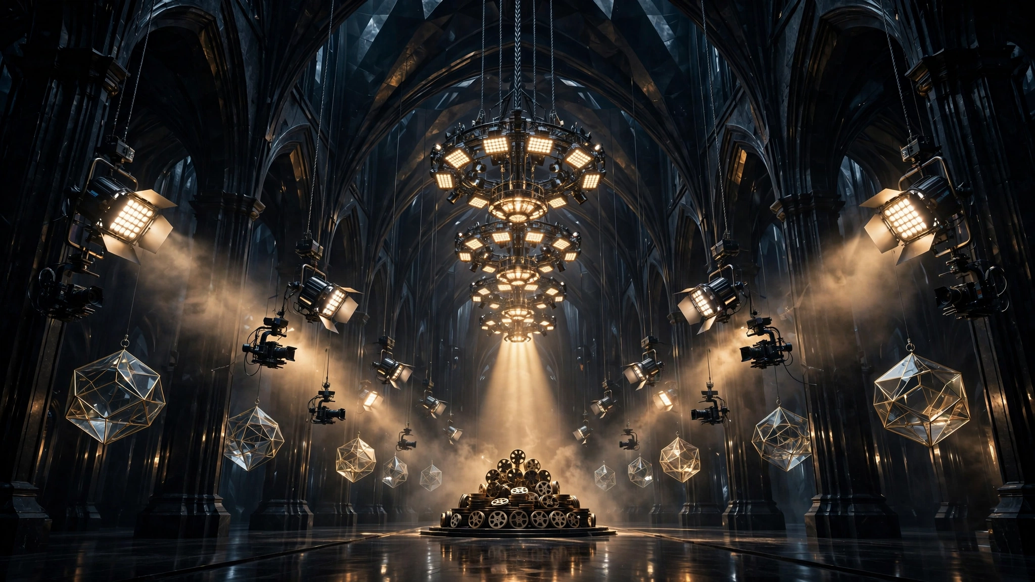 A cathedral built of light and camera equipment, a temple of production